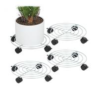 Relaxdays Pack 4 soportes para macetas con ruedas negro,plata