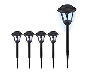 Relaxdays Pack 5 Luces Solares LED, Farolillos Exteriores con Estaca, 39 x 11 cm, Iluminación Moderna Jardín, Negro