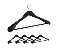 Relaxdays Pack 5 perchas de madera para trajes negro,plata