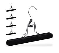 Relaxdays Pack 5 Perchas para Pantalones, Colgadores con Pinzas Faldas, Funda Terciopelo, 25 cm, Antideslizantes, Negro