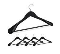 Relaxdays Pack 5 Perchas Traje Anchas, Colgadores Chaquetas, Pantalones, Madera-Metal, 24x44,5x5,5 cm, Negro