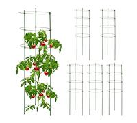 Relaxdays Pack 6 Tutores Plantas, 90 cm Alto, Soporte Enredaderas 4 Anillos, Guía Trepadoras, Metal y Plástico, Verde