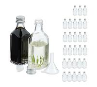Relaxdays Pack Botellitas de Cristal, 30 Mini Botellas para Rellenar, 50 ml, Tapa Rosca y Tapón, Transparente/Plateado