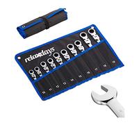 Relaxdays Pack de 10 Llaves Combinadas, de Boca y Estrella, Con Articulación y Carraca, 10-19 mm, con Bolsa, Negro