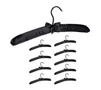 Relaxdays Pack de 10 Perchas Forradas de Raso con Lazo Decorativo, Giratorias, Madera-Tela-Metal, 38 cm de ancho, Negro