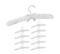 Relaxdays Pack de 10 Perchas Forradas de Raso con Lazo Decorativo, Giratorias, Madera-Tela-Metal, 38 cm de Ancho, Blanco