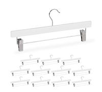 Relaxdays Pack de 12 Perchas Pantalones o Faldas con Pinzas, Clips con Goma, Madera-Hierro, 35,5 cm de Ancho, Blanco