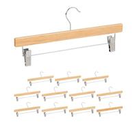 Relaxdays Pack de 12 Perchas Pantalones o Faldas con Pinzas, Clips con Goma, Madera-Hierro, 35,5cm Ancho
