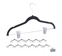 Relaxdays Pack de 12 perchas ropa de terciopelo negro,plata