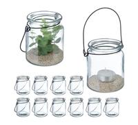 Relaxdays Pack de 12 portavelas transparentes negro,transparente