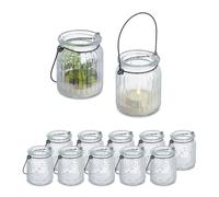 Relaxdays Pack de 12 portavelas transparentes negro,transparente