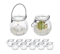 Relaxdays Pack de 12 portavelas transparentes negro,transparente