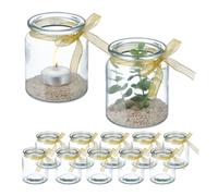 Relaxdays Pack de 12 portavelas transparentes oro,transparente
