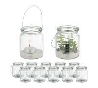 Relaxdays Pack de 12 portavelas transparentes plata,transparente