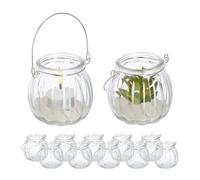 Relaxdays Pack de 12 portavelas transparentes plata,transparente