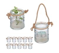Relaxdays Pack de 12 portavelas vintage marrón claro,transparente