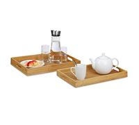 Relaxdays Pack de 2 bandejas madera de bambú marrón claro