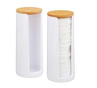 Relaxdays Pack de 2 Dispensadores Algodón con Tapa, Acrílico, 20 x 7 cm, Bambú, 2 Unidades