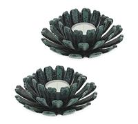 Relaxdays Pack de 2 Portavelas, Forma de Flor, Candelabros Hierro Fundido, Interior y Exterior, 6x13,5cm, Verde
