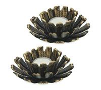 Relaxdays Pack de 2 Portavelas, Forma de Flor, Candelabros Hierro Fundido, Interior y Exterior, 6x13,5cm, Bronce