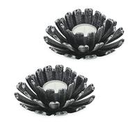 Relaxdays Pack de 2 Portavelas, Forma de Flor, Plateado | Candelabros Hierro Fundido, Interior y Exterior, 6x13,5cm