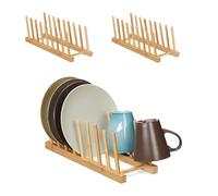 Relaxdays Pack de 3 Escurreplatos para 8 Platos, Secaplatos Bambú, Soportes Secar Vajilla, 12 x 12,5 x 34 cm, Natural