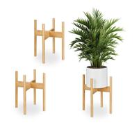 Relaxdays Pack de 3 soportes para macetas marrón claro