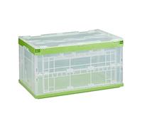 Relaxdays Pack de 4 Cajas de Almacenaje con Tapa Plegables, Plástico, Transparente-Verde, 31.5 x 59.5 x 39.5 cm