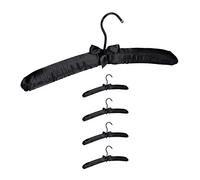Relaxdays Pack de 5 Perchas Forradas de Raso con Lazo Decorativo, Giratorias, Madera-Tela-Metal, 38 cm de ancho, Negro
