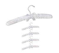 Relaxdays Pack de 5 Perchas Forradas de Raso con Lazo Decorativo, Giratorias, Madera-Tela-Metal, 38 cm de Ancho, Blanco