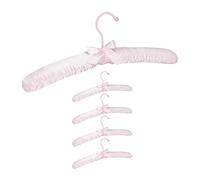 Relaxdays Pack de 5 Perchas Forradas de Raso con Lazo Decorativo, Giratorias, Madera-Tela-Metal, 38 cm de ancho, Rosa