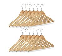 Relaxdays Pack de Perchas, Perchas de Madera para el Armario, Gancho Giratorio, HxL: 22,5x44,5 cm, Natural, Pack de 12