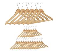 Relaxdays Pack de Perchas, Perchas de Madera para el Armario, Gancho Giratorio, HxL: 22,5x44,5 cm, Natural, Pack de 24
