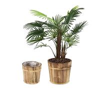 Relaxdays Pack Macetas de Madera, 2 Tamaños, Tiestos Flores, Ø24 y 19cm, Interior y Exterior, Forro de Plástico, Natural