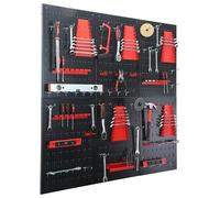Relaxdays Panel para Herramientas, 6 Paneles Perforados, 58 Accesorios, 60 x 40 cm (Al x An), Metal, Taller, Negro/Rojo