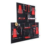 Relaxdays Paneles Perforados para Herramientas, 5 Unidades, 48 Accesorios, 60 x 40 cm, Metal, Taller, Negro/Rojo