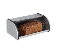 Relaxdays Panera, Acero inoxidable, Pequeña, Caja para guardar el pan, Fácil de limpiar, Plano, Plateado
