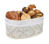 Relaxdays Panera, Bambú, con Cubierta de Tela, Estampado Floral, Pan y Panecillos, Cesta Desayuno Ovalada, Gris/Blanco