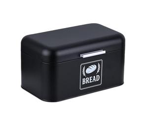 Relaxdays Panera, caja de pan con tapa y asa, HBT: 16,5 x 30 x 19 cm, para guardar pan, panera vintage, metal, negro