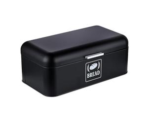 Relaxdays Panera, caja para conservar pan con tapa y asa, HBT: 17 x 42 x 24 cm, panera retro, metal, negro