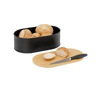 Relaxdays Panera con Tabla de Cortar, Tapa de bambú, Metal, HxWxD: 12 x 33,5 x 18 cm, Caja para Pan, Negro/Natural