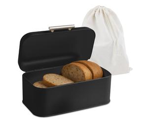 Relaxdays Panera con tapa y bolsa de pan marrón claro,negro