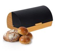 Relaxdays panera de bambú con Tapa abatible, para Pan, 19 x 37,5 x 26,5 cm, Negro/Natural