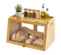 Relaxdays Panera de bambú, tapa frontal y puerta corredera, natural | acceso doble, (Al x An x Fon): 23 x 39 x 26 cm