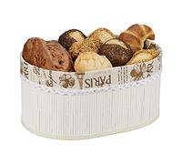 Relaxdays Panera, Diseño París, Bambú, Cubierta Tela Extraíble, Medidas: 16x34x24 cm, Cesta de Desayuno Ovalada, Blanco