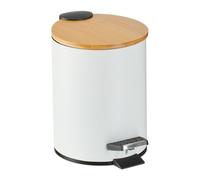 Relaxdays Papelera baño 3 L tapa de bambú blanco,marrón claro