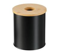 Relaxdays Papelera de Baño, 2 Litros, Tapa de Bambú con Agujero, Basura Aseo Redonda, Cubo para Tocador, Negro