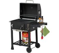 Relaxdays, parrilla de carbón con carro, con tapa, barbacoa con ruedas, altura ajustable, parrilla de jardín XXL, color /plateado