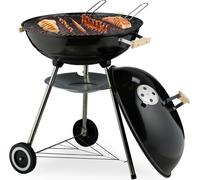 Relaxdays Barbacoa de carbón redonda móvil negro,plata