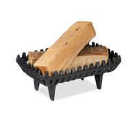 Relaxdays Parrilla de Chimenea, Morillo para Leña con Patas, 15 x 37 x 26 cm, Hierro Fundido Macizo y Pesado, Negro
